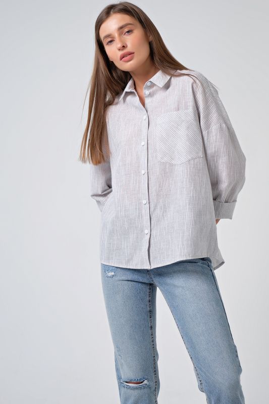 Striped Cotton Summer Oversize Shirt on gray