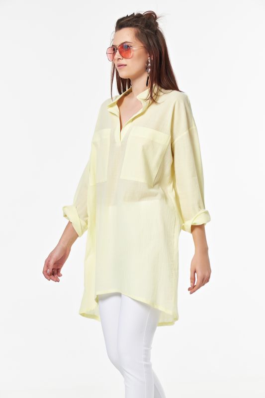 Long sleeve summer tunic made of cotton on lemon