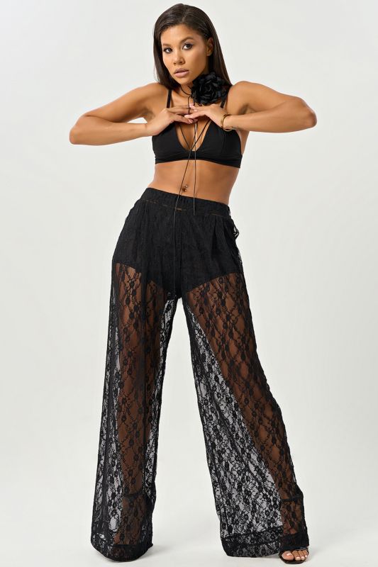 Black lace evening pants