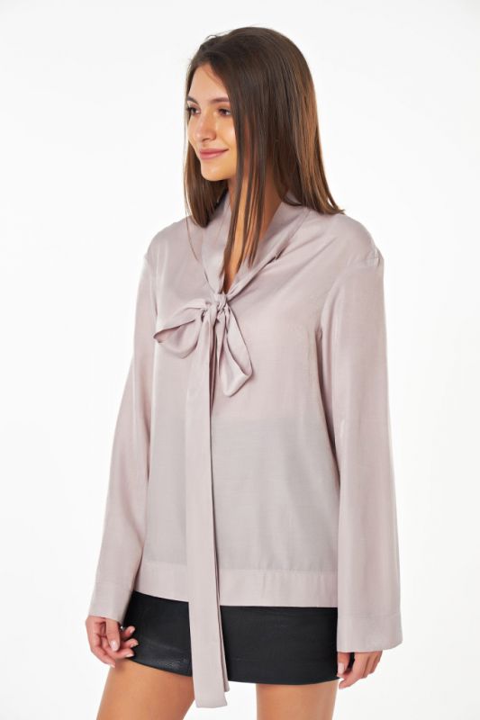 Blouse with bow on the neck gray-beige