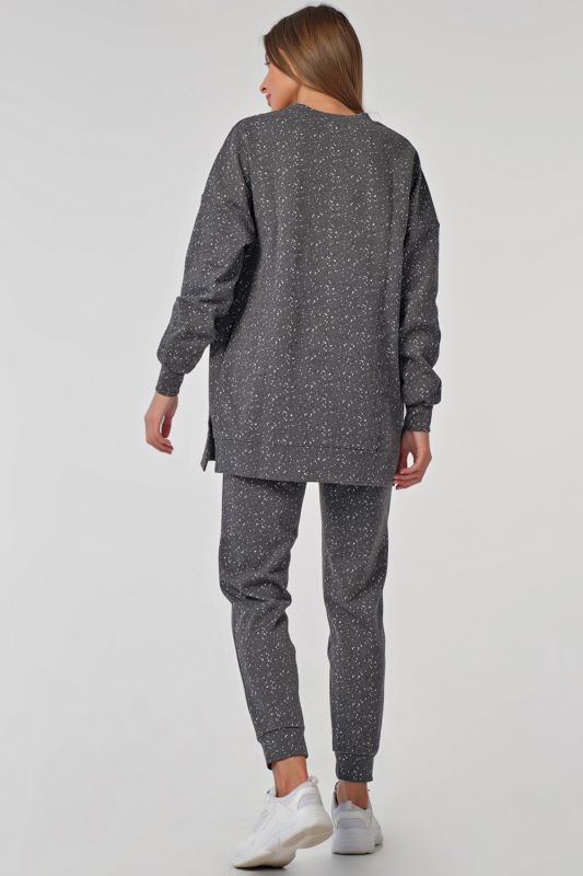 Casual over-size jersey knit suit gray with speckles