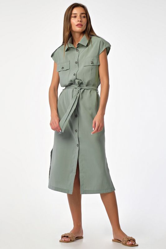 Mint Buttoned Safari Midi Dress