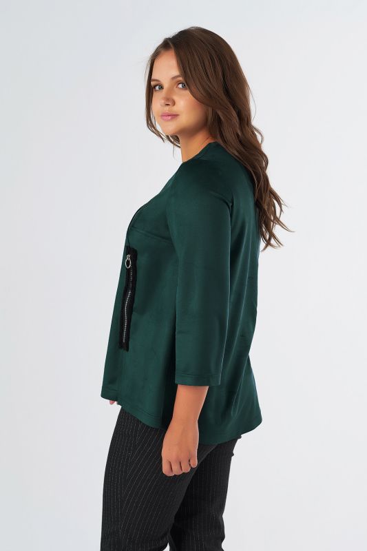 Office Suede Blouse Large Size Dark Green