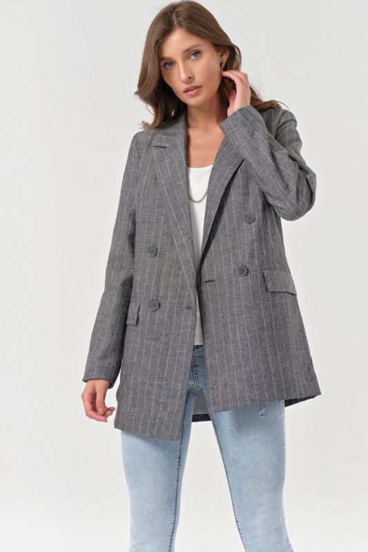 Summer double-breasted cotton striped jacket in gray