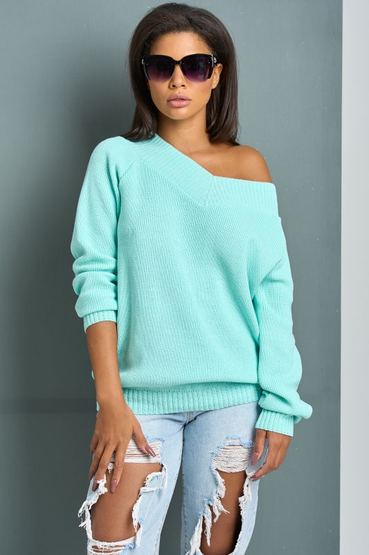 Soft turquoise cotton knitted sweater