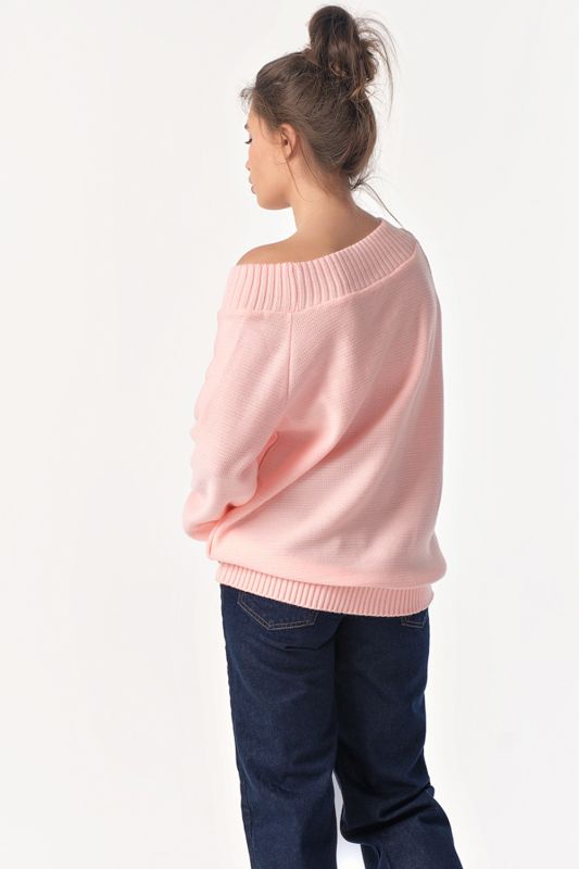 Knitted over-size sweater with elastic band in pink