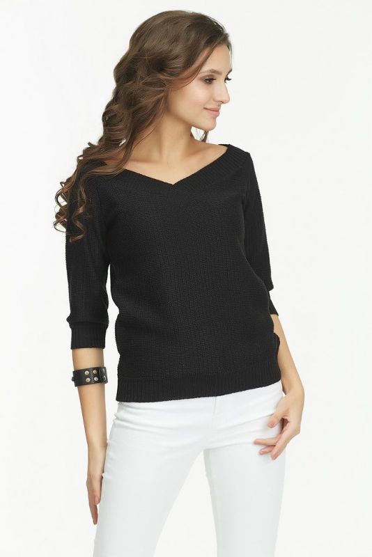 Pullover knitted short with v-neck black