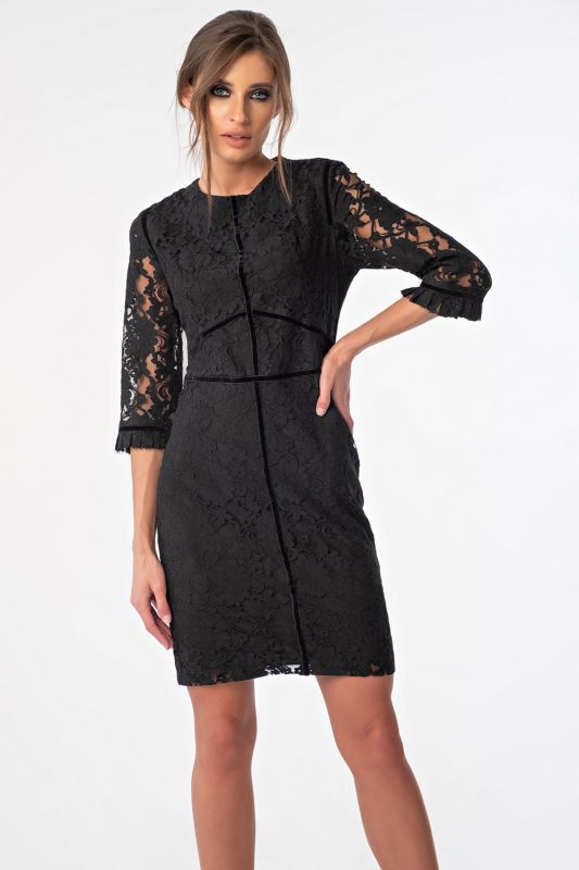 Dress lace fitted short dress with sleeves black