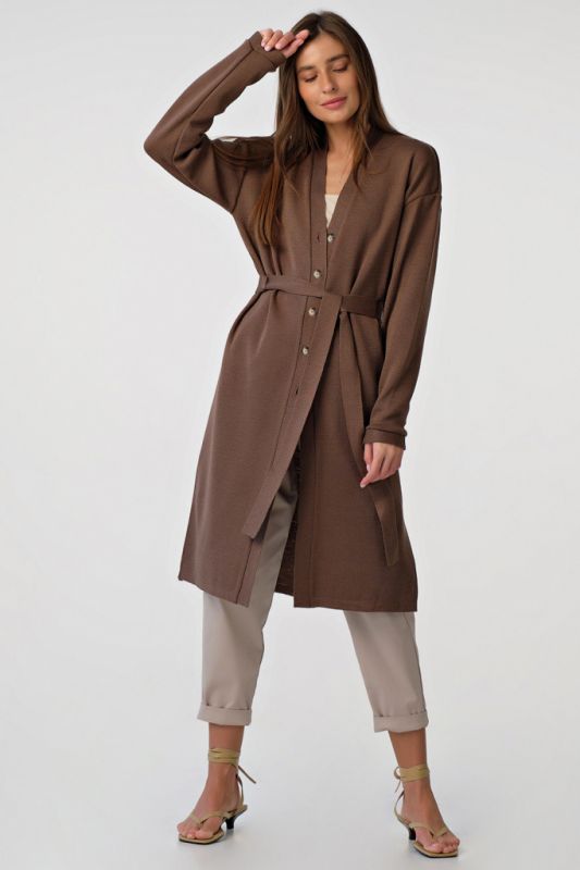 Long buttoned knitted cardigan in coffee color