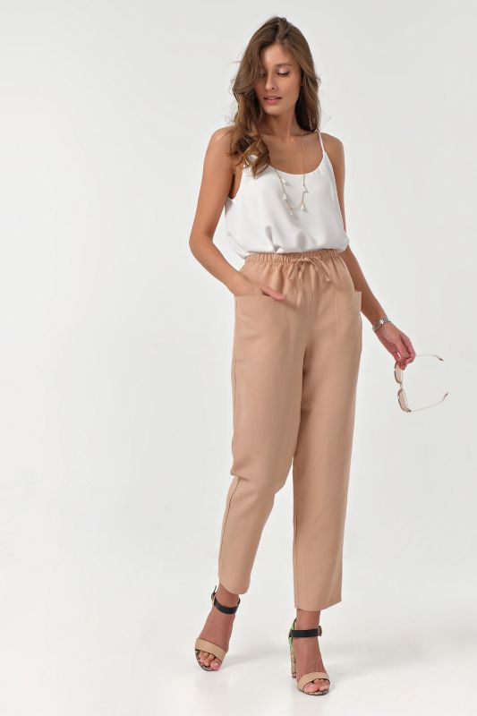 Cotton summer pants beige slim-fit summer pants