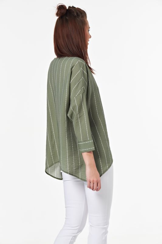 Free striped button down blouse on khaki