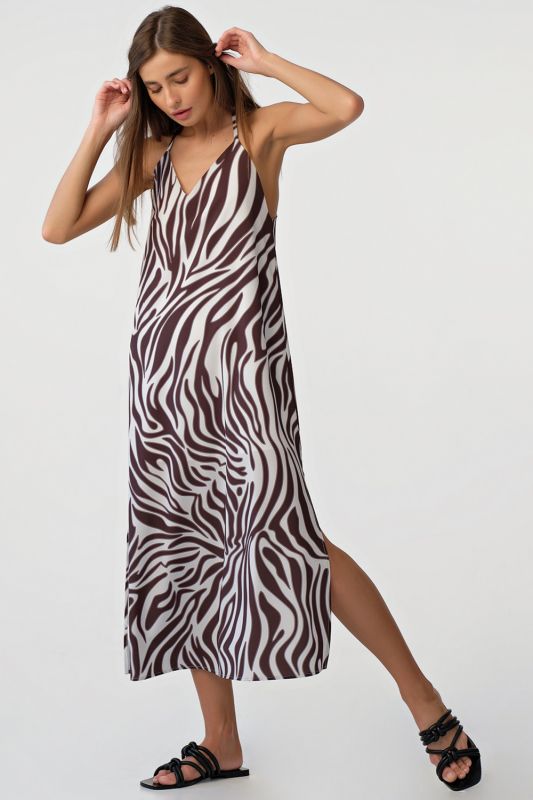 Strappy open-back sundress in animal milk chocolate