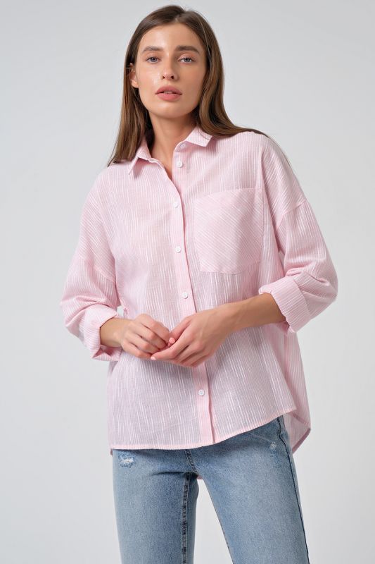 Striped Cotton Summer Oversize Shirt on Pink