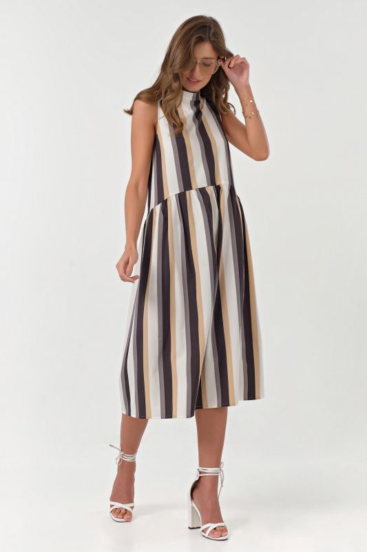 Brown striped loose midi summer dress