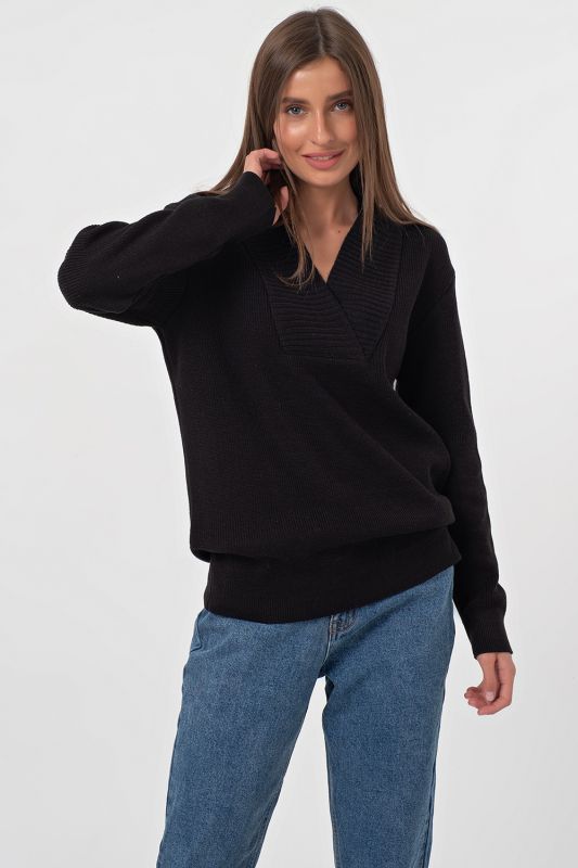 Pullover knitted loose off-shoulder black