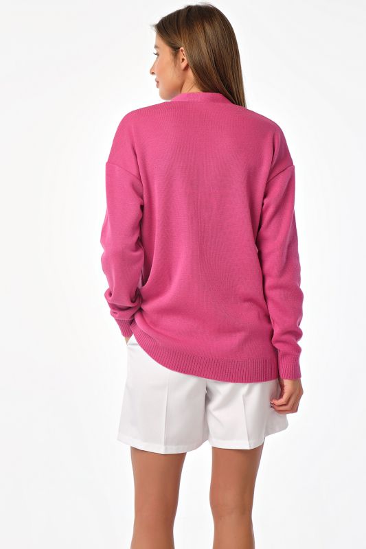 Knitted short over-size cardigan with buttons pink