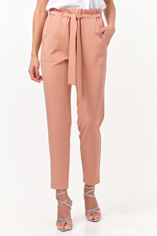 Summer pants with elastic band with pockets pink and peach