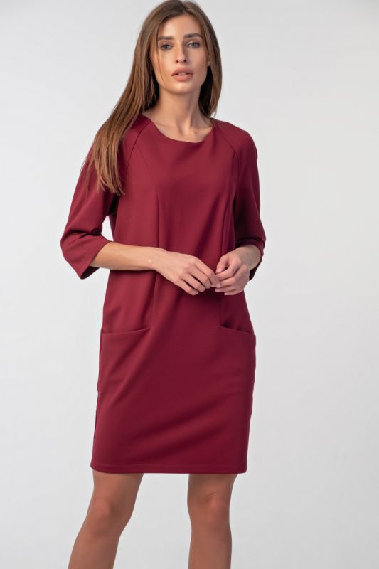 Casual short dress with pockets dark red