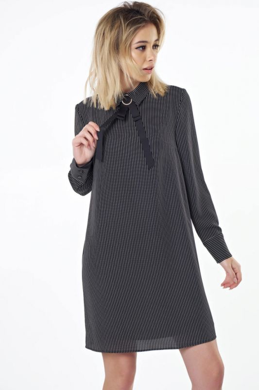 Straight chiffon dress with stripes on black