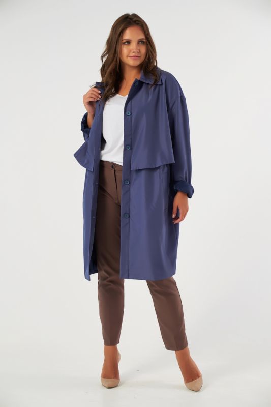 Long summer raincoat large size gray-blue