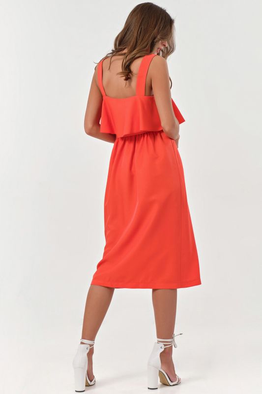 Summer midi dress with flounce on chest scarlet