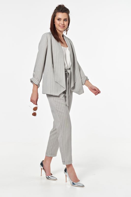 Long straight striped summer jacket gray