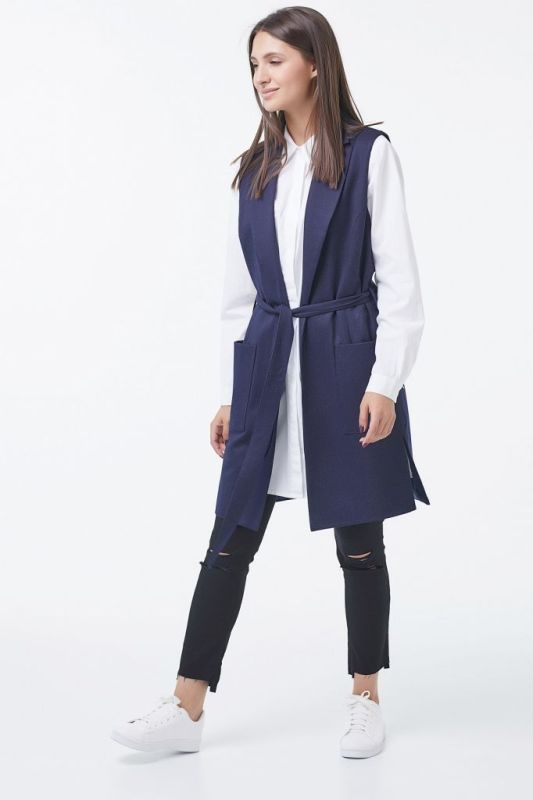 Long straight vest with pockets dark blue