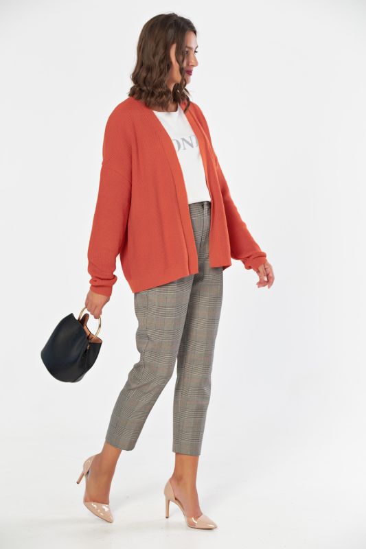 Brick cotton knitted short over-size cardigan