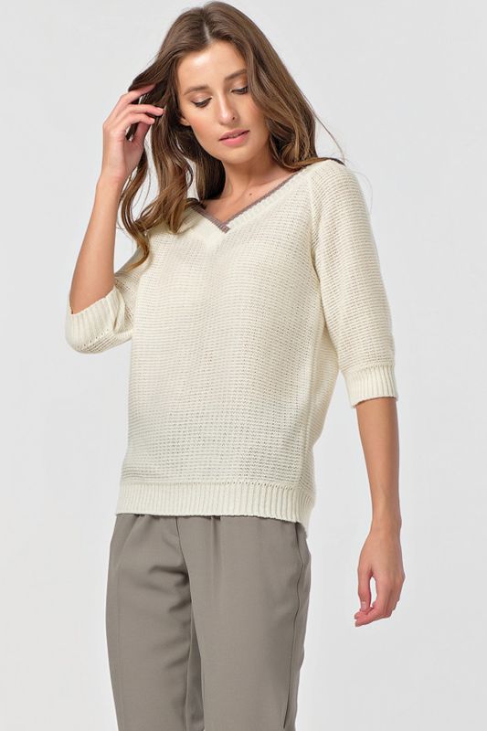 Pullover knitted short with v-neck Milk color