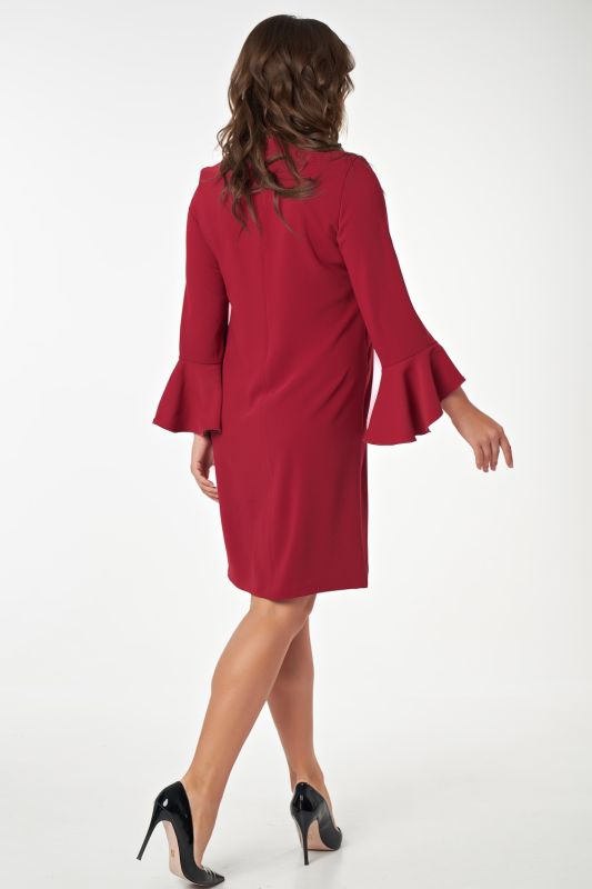 Office straight short dress in burgundy with large size