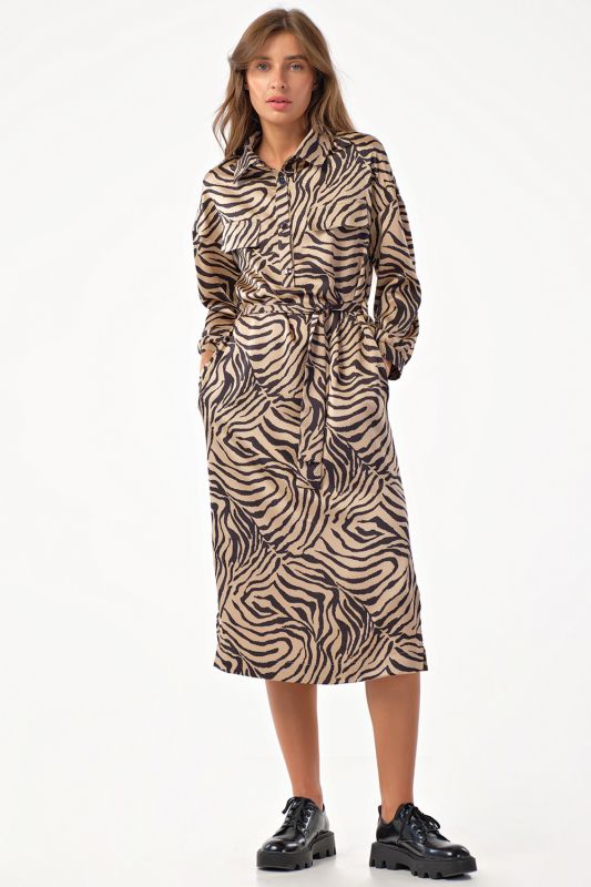 Midi shirt dress with leopard belt