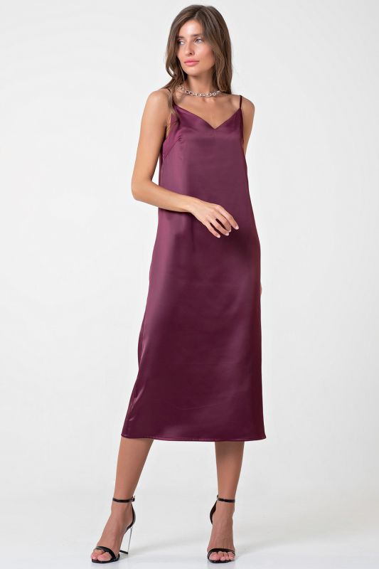 Lingerie-style midi combination dress in berry color