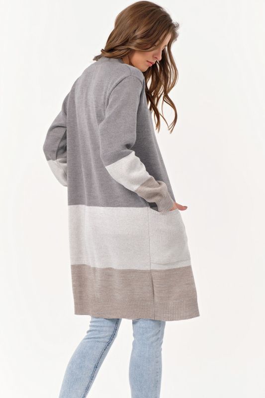 Long striped knitted cardigan gray-beige