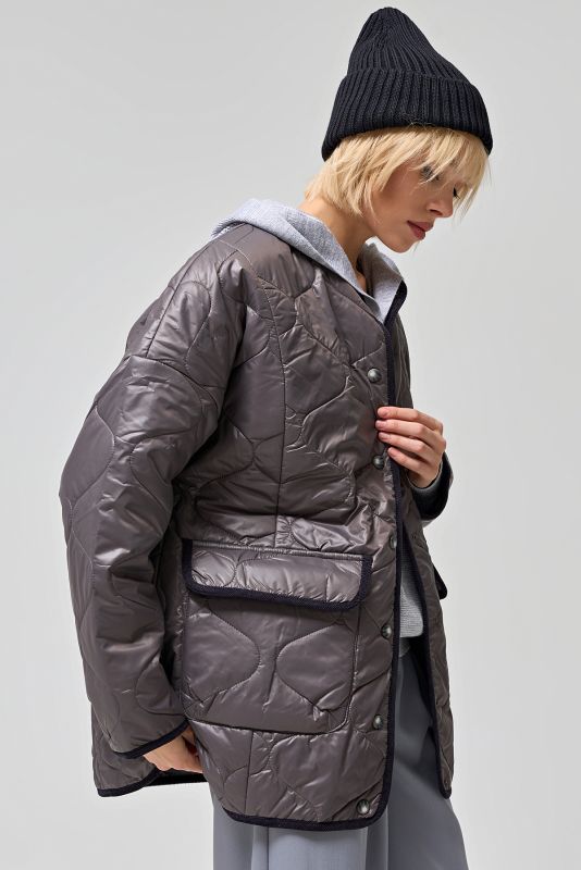 Quilted asphalt raincoat jacket