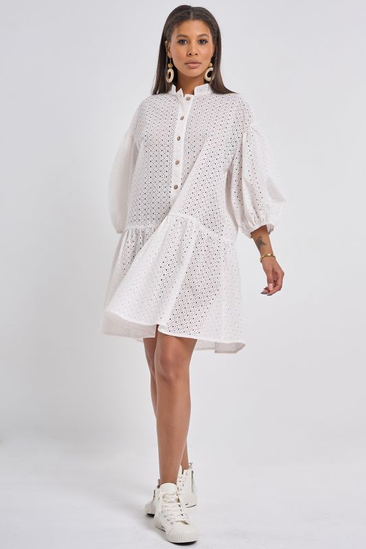 Summer dress with imitation cotton lace white