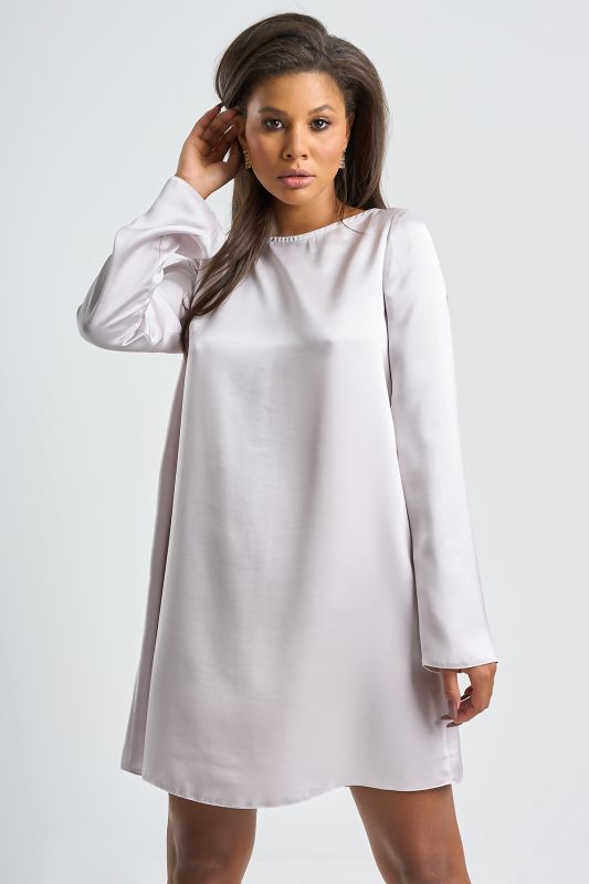 Satin sleeve dress in pearl gray