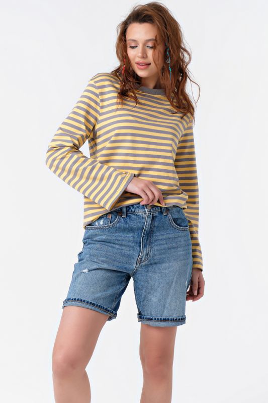 Long sleeve cotton striped longsleeve sweatshirt gray-yellow