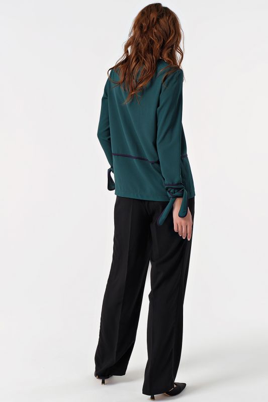 Long blouse with ties for office dark green