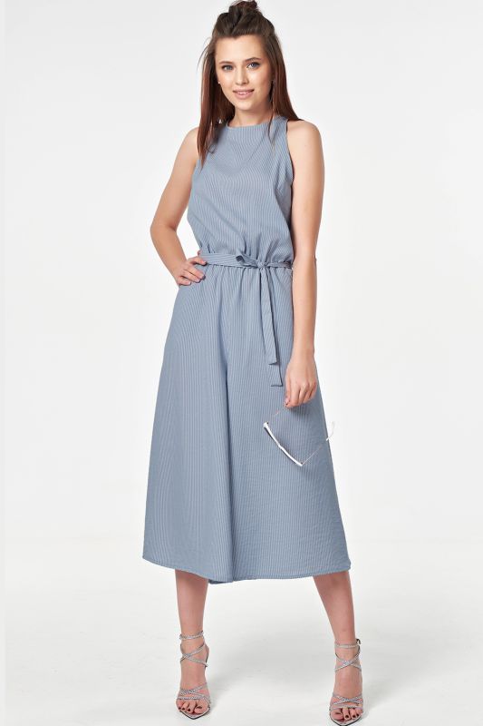 Summer loose striped jumpsuit on gray-blue