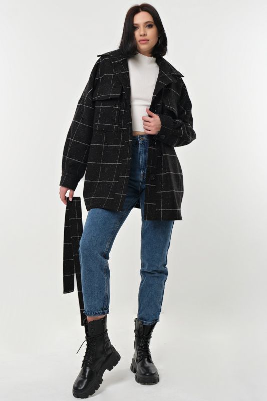 Shirt-coat shortened plaid on black