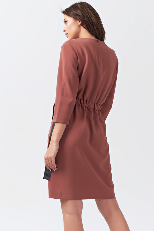 Pale terracotta straight casual dress with waist cuff in pale terracotta