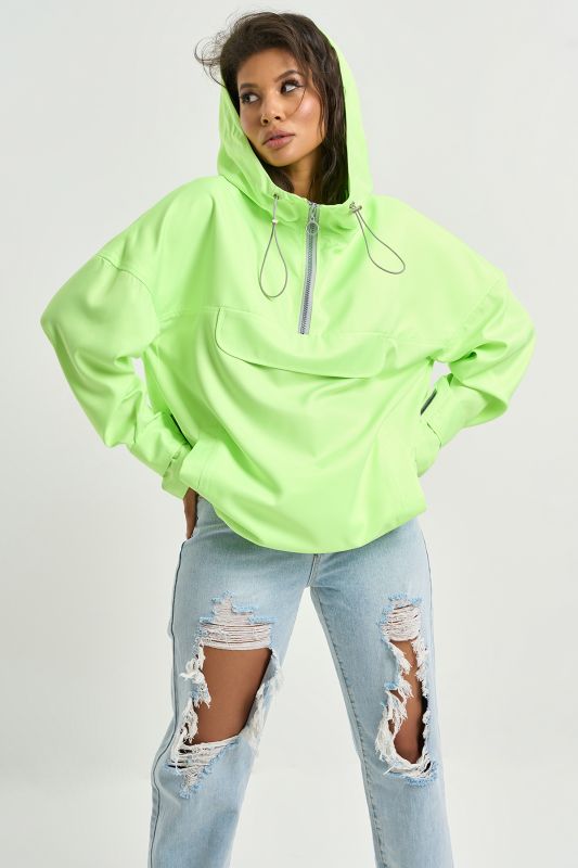 Lightweight hooded windbreaker in neon green