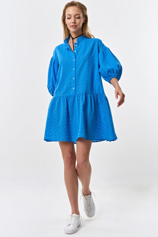 Cotton loose lace summer dress blue