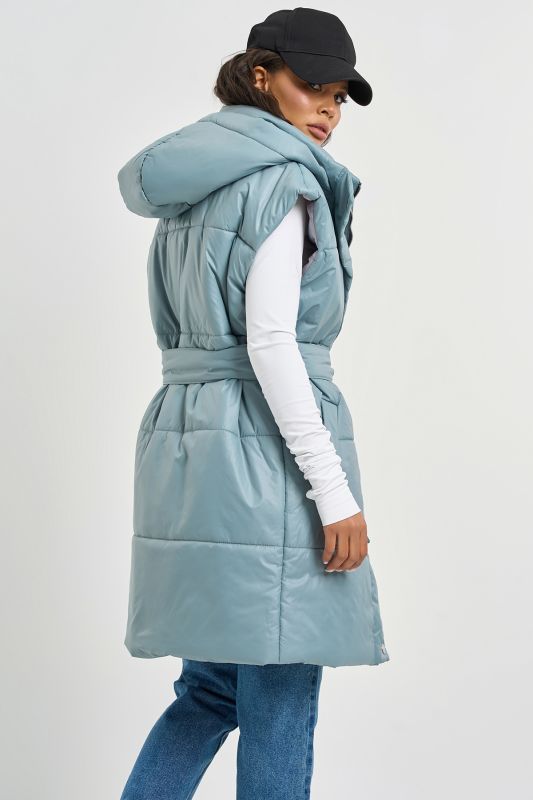 Warming vest with detachable hood gray-blue