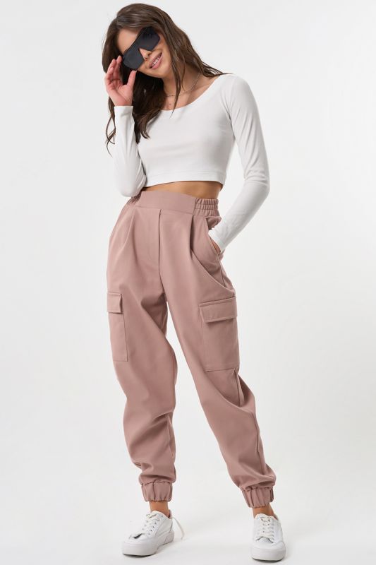 Beige Cotton Tight Cotton Cargo Trousers