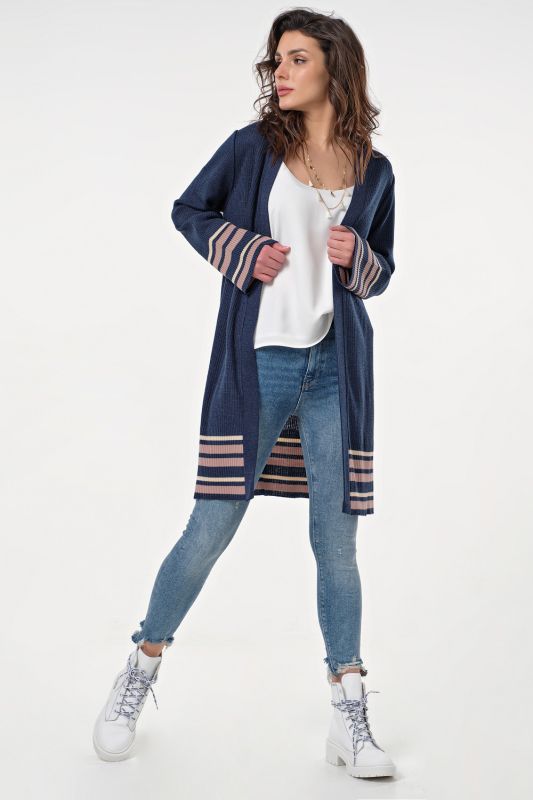 Cardigan knitted oversize long blue melange