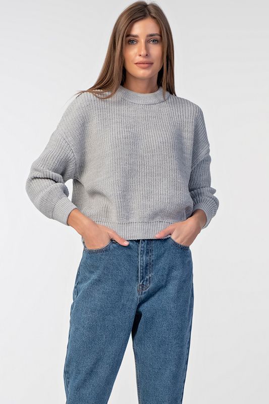 Grey melange cotton over-size knitted sweater