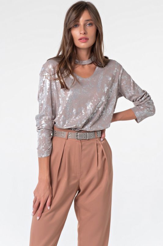 Shimmering mocha knitted dress blouse