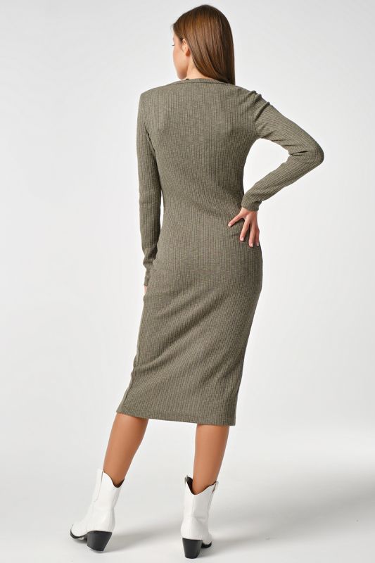 Khaki Buttoned Knit Noodle Dress