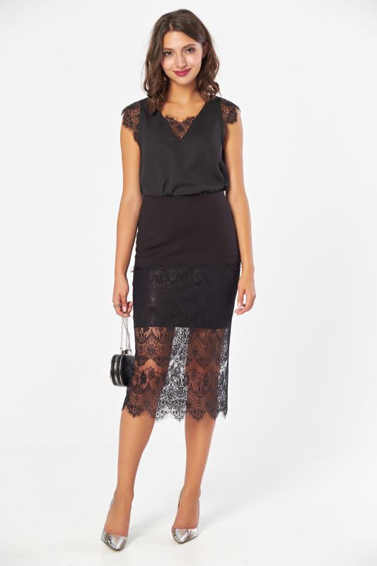 Pencil skirt with lace on the bottom black